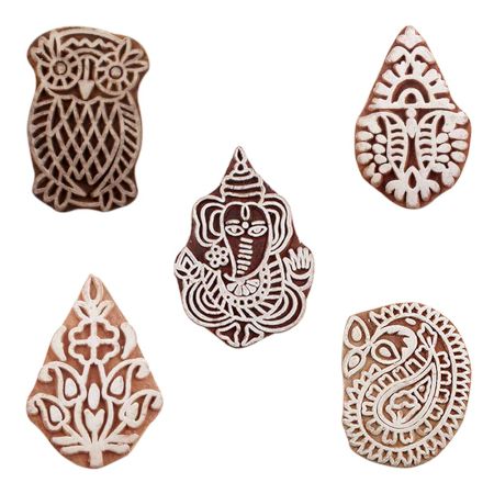 Set of 5 Piece New Mix Wooden Printing Blocks